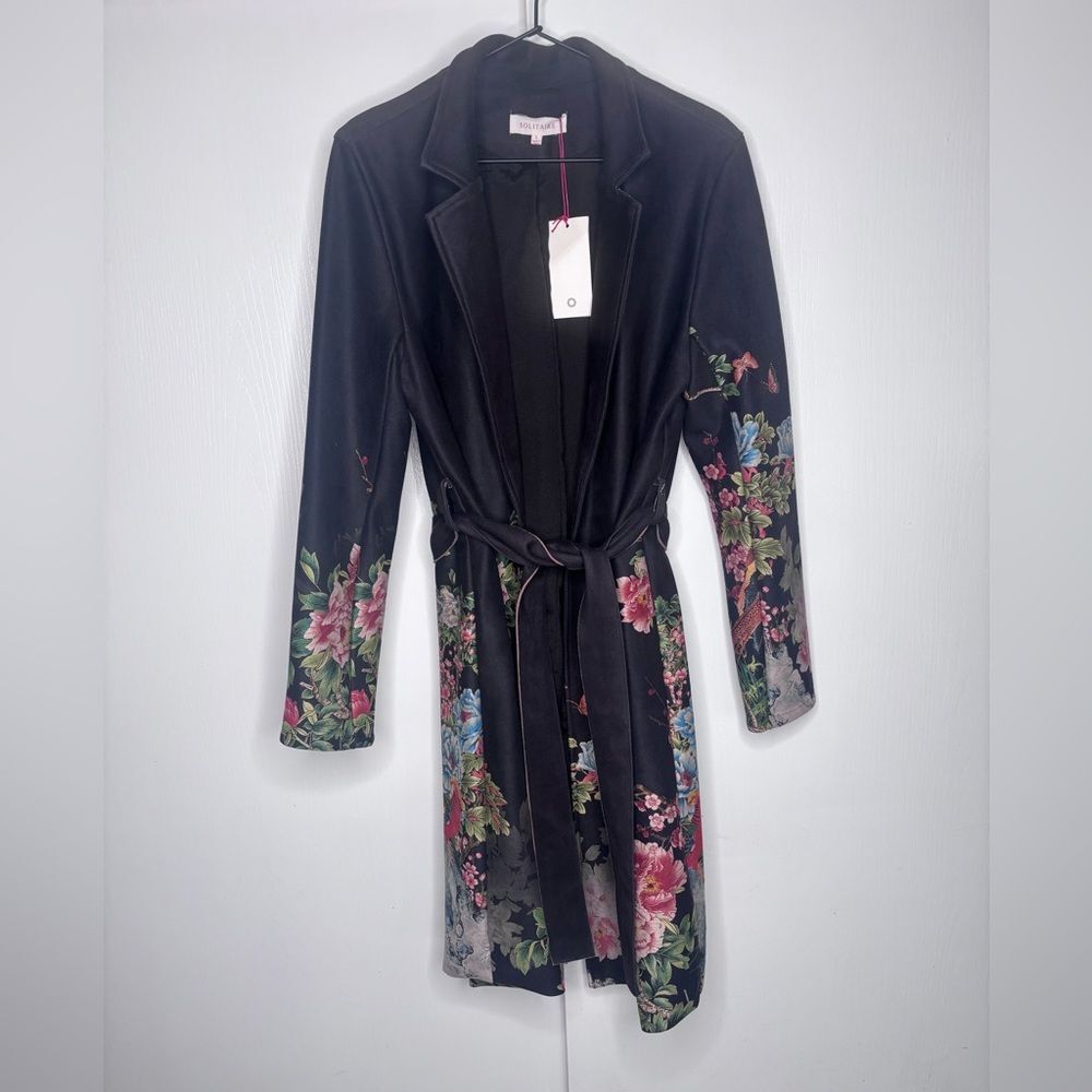 Anthropologie Solitaire Faux Suede Floral Coat